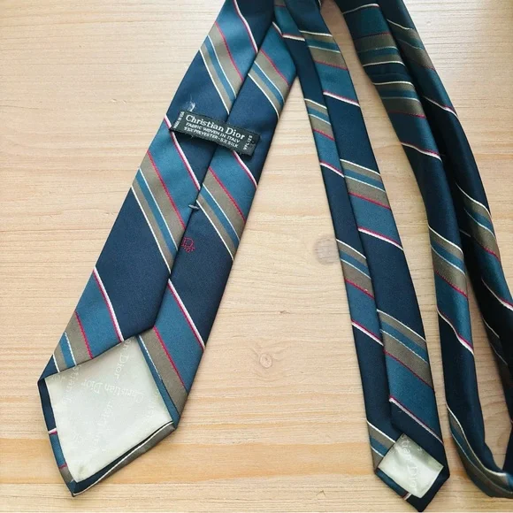 Christian Dior Navy Blue Gray Mens Designer Striped Luxury Vintage‎ Tie
